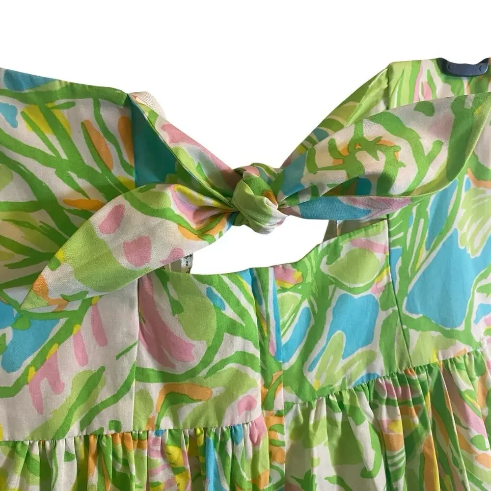 Lilly Pulitzer Size 0 Richelle Strapless Tie Back Dress Elephant Ear Green Pink - Picture 12 of 14